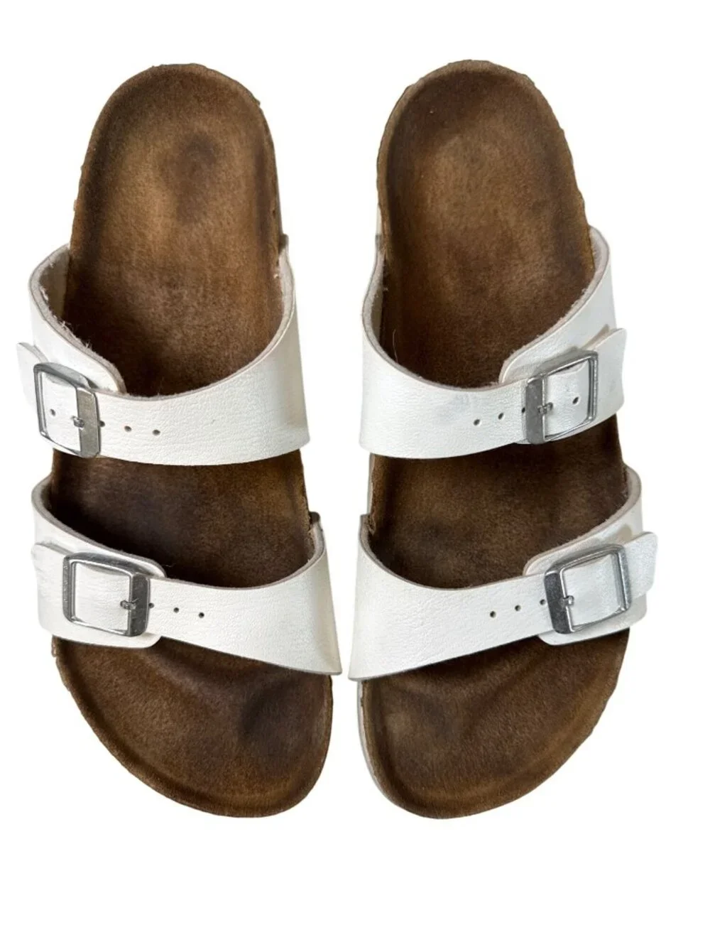 Birkenstock Arizona Leather Sandals~Size 9~White Silver Buckle Shoes P19 08